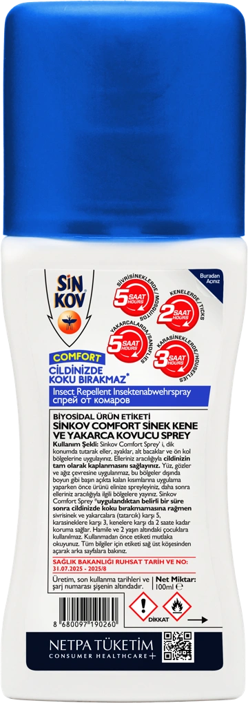 Sinkov Comfort Sinek, Kene ve Yakarca Kovucu Sprey — arka yüz