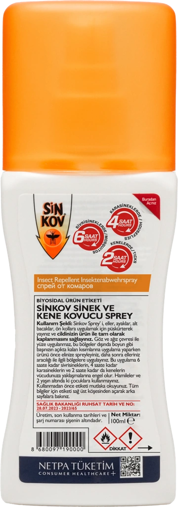 Sinkov Sinek ve Kene Kovucu Sprey — arka yüz